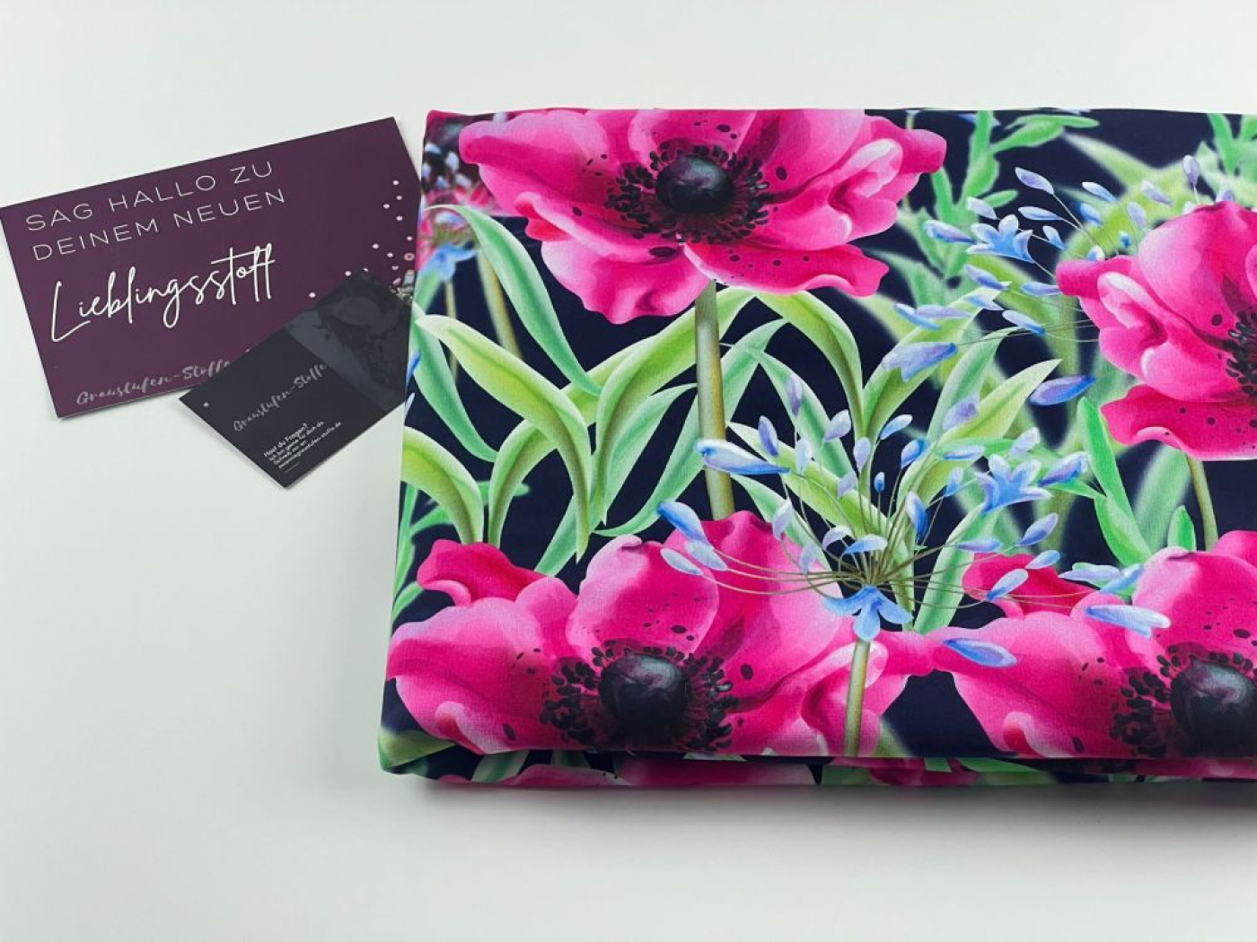 Bordüren Jersey Stoff in blau fuchsia